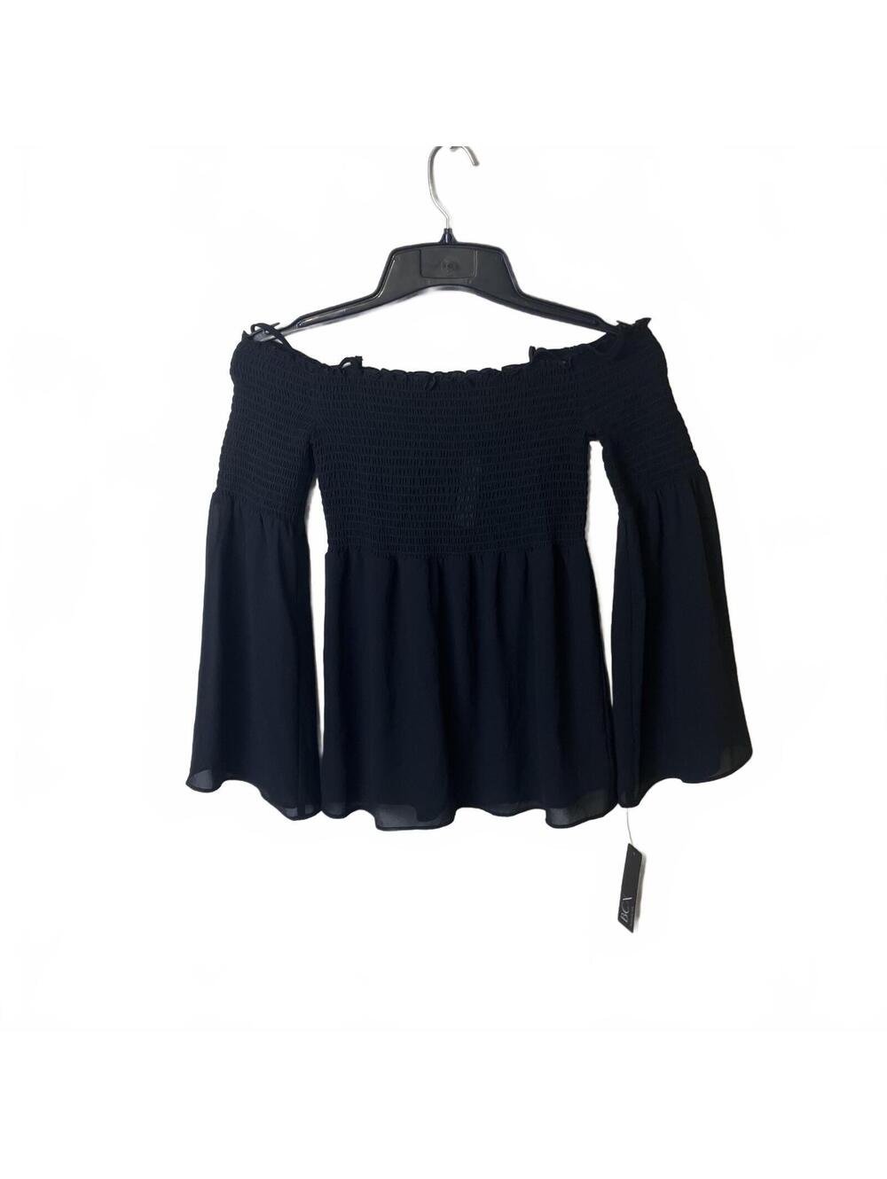 BCX Women's Romantic Goth Black Smocked Bell Sleeve Flowy Coquette Top XS-New